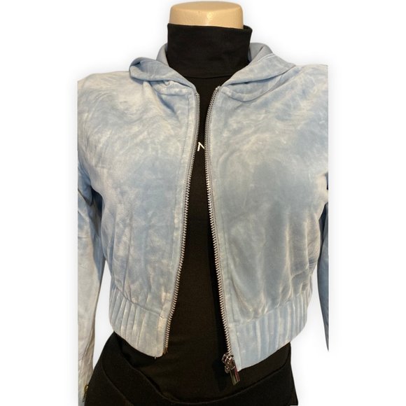 Baby Blue Short Cut Velour Hooded Jacket - Picture 4 of 6